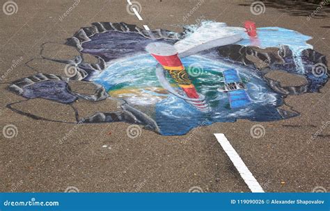 3d Street Anamorphic Painting On Asphalt In A Park Asphalt Art Concept