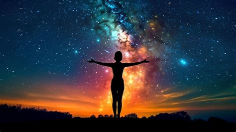 Premium AI Image Silhouette Yoga The Cosmos Nebulas Healing Human