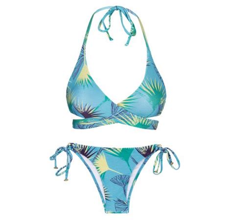 Blauwe Cross Over Bustier Bikini Met Grafische Bloemenprint Flower