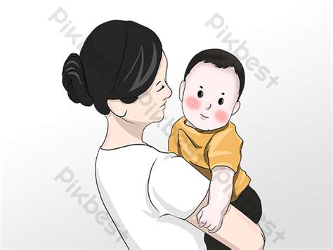 Gambar Ibu Dan Bayi Kartun Png Free Vector Hand Drawn Mother