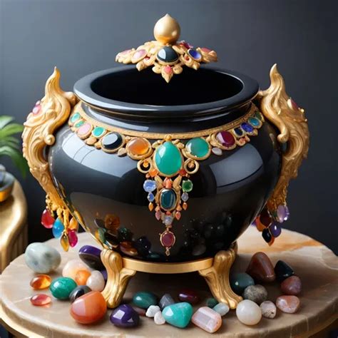 Giant Onyx And Gold Pot Overflowing With Gemstones