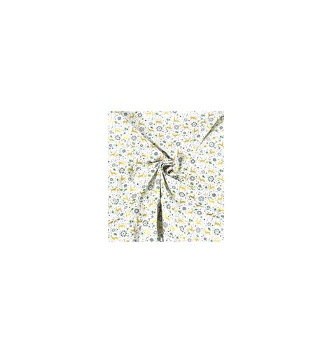 Tissu popeline de coton noël blanc rennes vert et doré Au Fil de Léontine