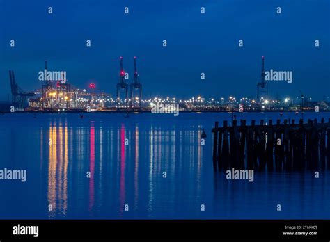 Port Of Southampton Southampton Docks Lit Up With Colourful Lights At