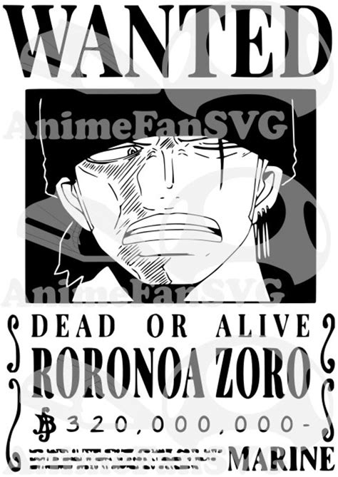 Zoro Wanted Poster Svg Black And White Etsy Canada