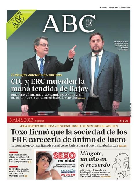 La portada de ABC del 3 de abril Portadas Diario español Abc