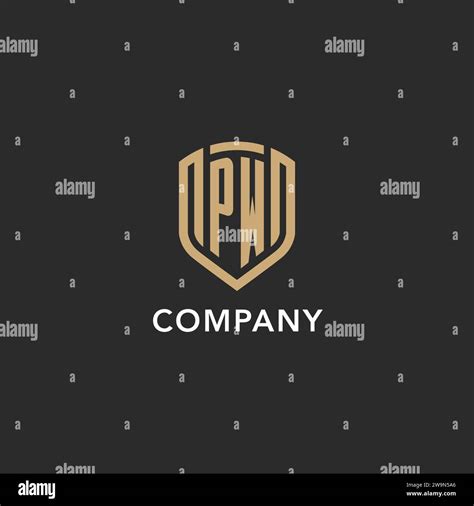 Luxury Pw Logo Monogram Shield Shape Monoline Style With Gold Color And