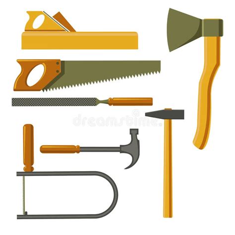 Carpenter Tools Set In Flat Style Stock Vector Illustration Of