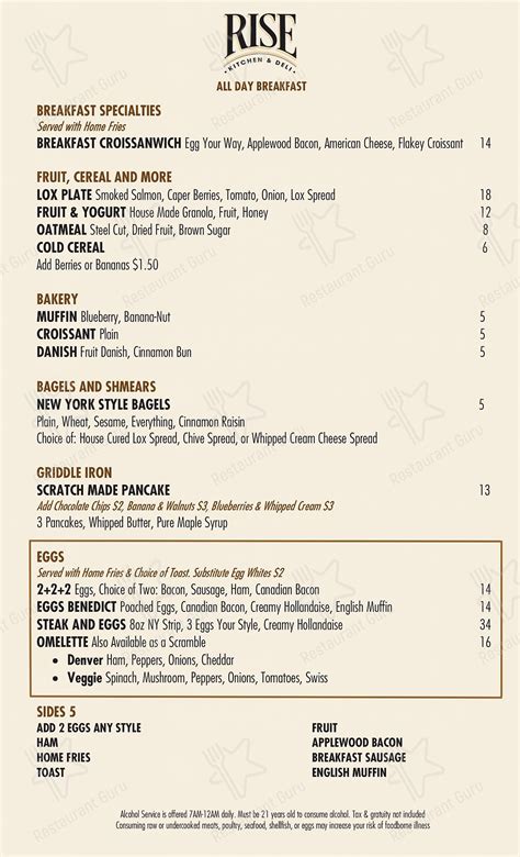 Menu at Rise Kitchen & Deli (in Seminole Hard Rock Hollywood) pub & bar ...