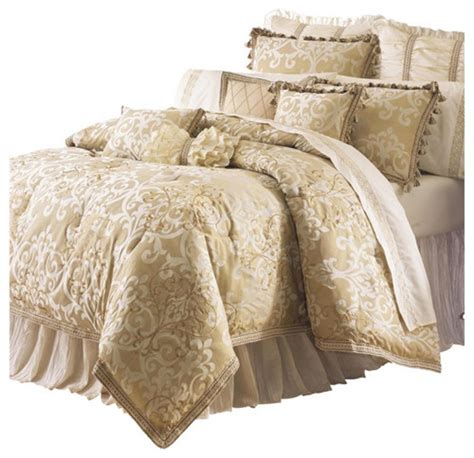 Aico By Michael Amini Novella 4 Piece Cal King Comforter Set Gold Bcs Novel Comck4 Gld