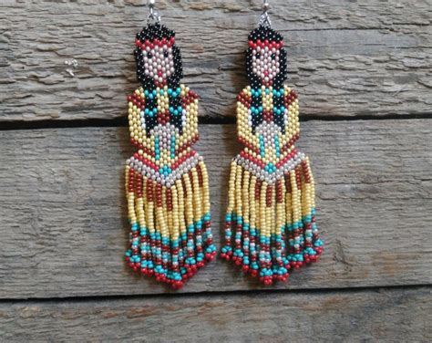 Indian Maiden Girl Earringsbeaded Earrings Figurineseed Bead Earrings