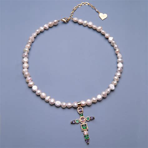 Pearl Multi Gem Cross Necklace – VidaKush