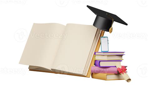 Open Book And Graduation Hat With Diploma Rolled Isolated Achieve