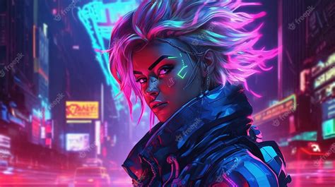 Premium Photo A Cyberpunk Elf With Neon Hair And Glowing Eyes Fantasy