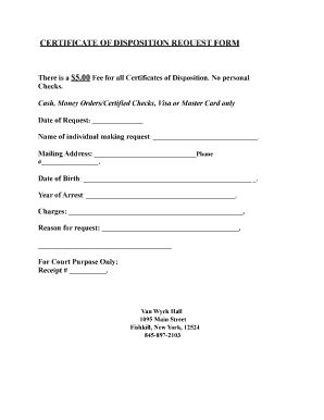Fillable Online Vofishkill CERTIFICATE OF DISPOSITION REQUEST FORM Fax
