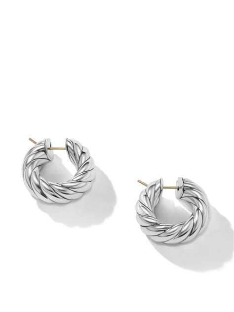 David Yurman Sterling Silver Sculpted Cable Hoop Earrings Silver