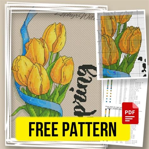 Tulips Bouquet Free Cross Stitch Pattern Flowers Design Floral