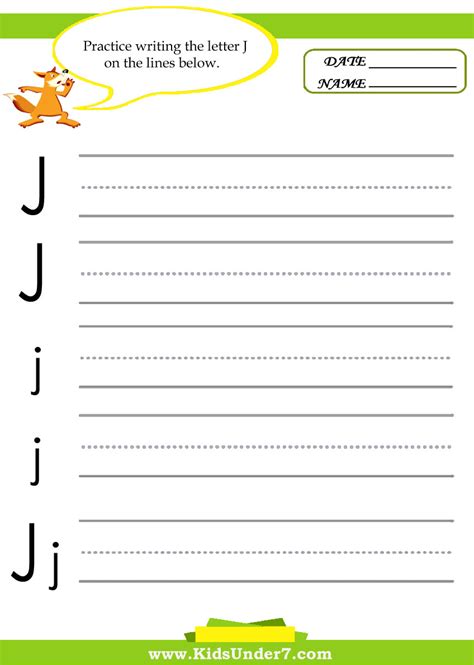 Letter J Practice Writing Worksheet | Craetive Kids Colouring