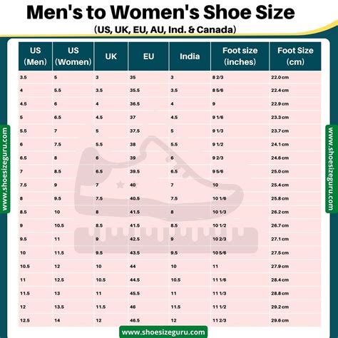 Men S To Women S Shoe Size Conversion Sizing Guide Chart