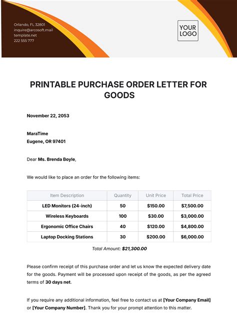 Free Purchase Order Letter Templates Edit Online And Download