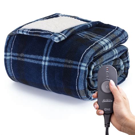 Sunbeam Heated Electric Throw Blanket Cozy Sherpa Blue 50 X 60