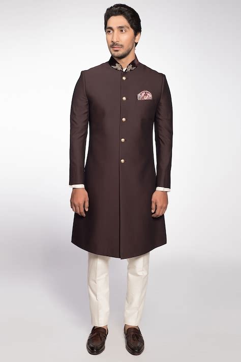 Buy More Mischief Brown Embroidered Sherwani Set Online Aza Fashions