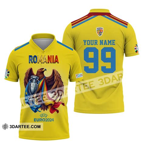 Unisex Shirt Custom Name And Number Shirt Euro 2024 Romania Gold Cu