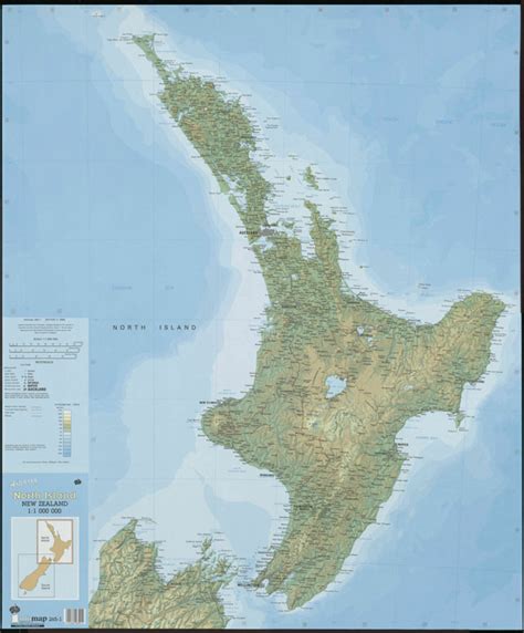 Large Detailed Topographical Map Of North Island New Zealand With All