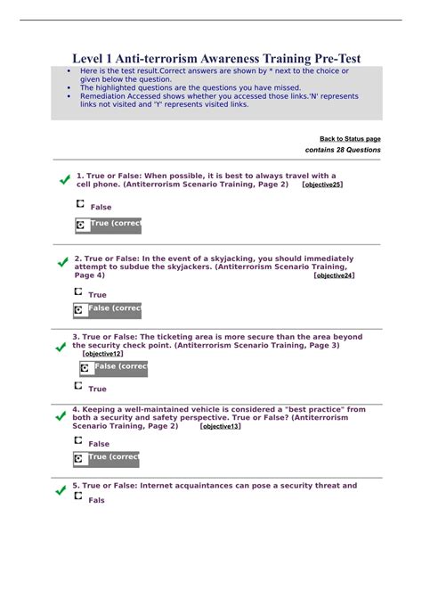 Level 1 Anti Terrorism Awareness Training Pre Test Anti Terrorism