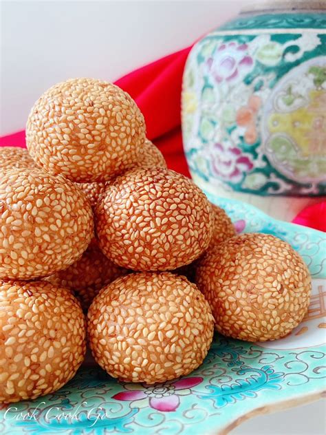 Chinese Red Bean Paste Sesame Balls 红豆馅芝麻球 COOK COOK GO