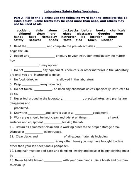 Safety Rules Fill In The Blank Laboratory Safety Rules Worksheet Worksheets Library