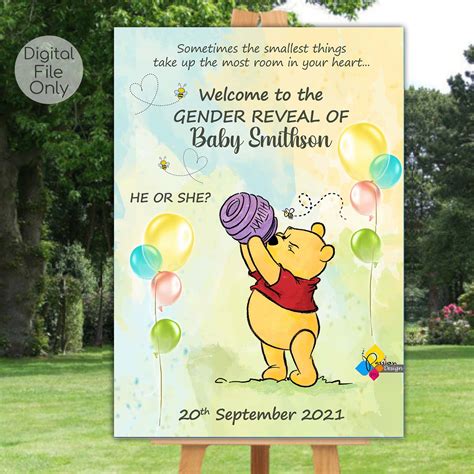 Printable Winnie The Pooh Gender Reveal Welcome Board Boy Or Girl He