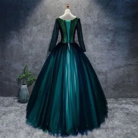 Classic Dark Green Prom Dresses 2017 Ball Gown Lace Flower Crystal