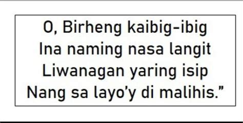 Ano Ang Nais Ipahiwatig Ng May Akda Sa Birheng Maria Sa Taludtod Na Ito