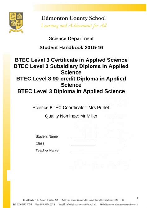 Pdf Btec Level 3 Certificate In Applied Science Btec Level 3 · Btec Level 3 Certificate In