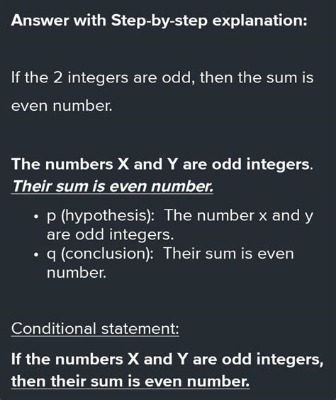 If The 2 Integer Are Odd Then The Sum Is Even Number The Number X And Y