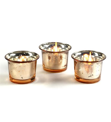 Set Of 3 Hosley Metallic Gold Glass Candletealight Holder With Free 6 Tealights H06073 By