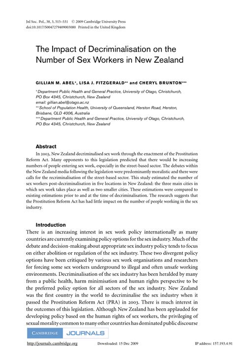 Pdf The Impact Of Decriminalisation On The Number Of Sex Workers In