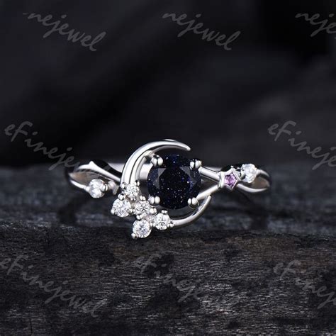 Vintage Blue Sandstone Ring Vintage Round Brilliant Blue Goldstone