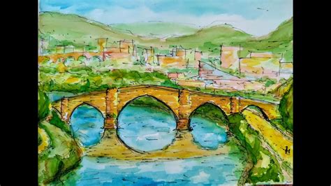 Dibujo Rapido Acuarela Puente Romano Ourense Youtube