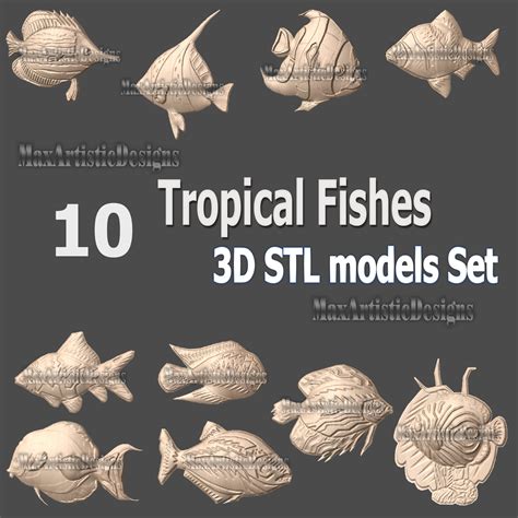 🍹 10 Caribbean Tropical Fish STL Files for CNC Routers and 3D Printers