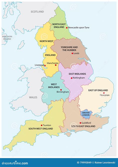 Outline Map Of The Nine Regions Of England Stock Vector Illustration