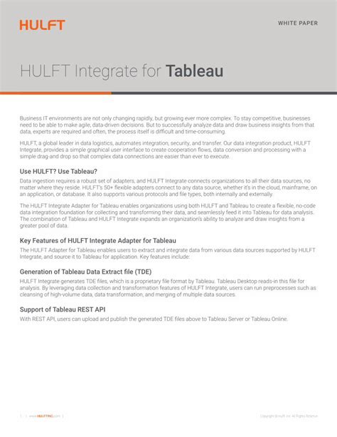 PDF HULFT Integrate For Tableau Support Of Tableau REST API With