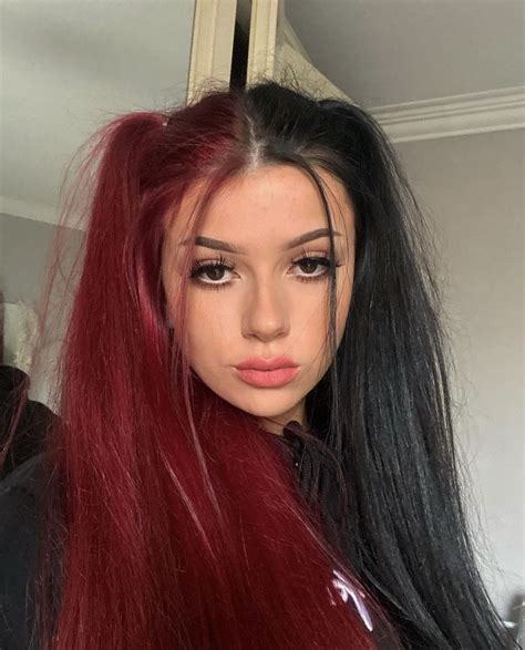 Red And Black Hair Split Dyed Hair Hair Color For Black Hair Red Hair Inspo