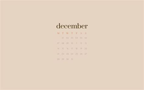 December 2020 Calendar Beige Desktop Wallpaper Aesthetic Girly Macbook