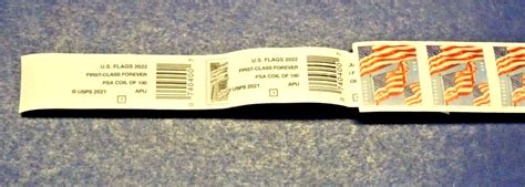 5657 US FLAGS COIL STRIP OF 10 FOREVER STAMPS APU W ATTACHED BAR CODE