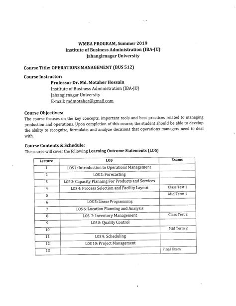 Operations Management Course Outline Studocu