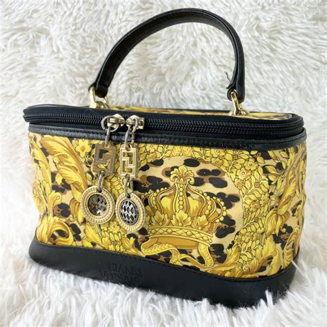 【目立った傷や汚れなし】1円〜 Gianni Versace ジャンニヴェルサーチ ナイロン×レザー ハンドバッグ バニティバッグ 化粧ポーチ