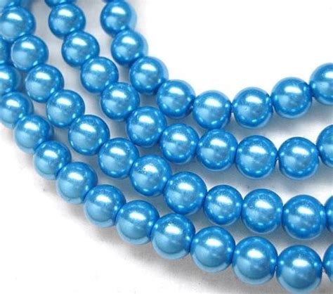 80pcs 6mm Glass Pearl Beads Blue