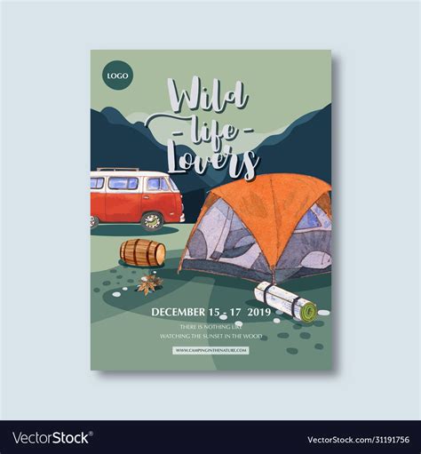 Camping poster design with tent bucket van Vector Image