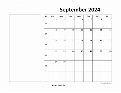 September 2024 Printable Calendar Space For Notes Included Feb March